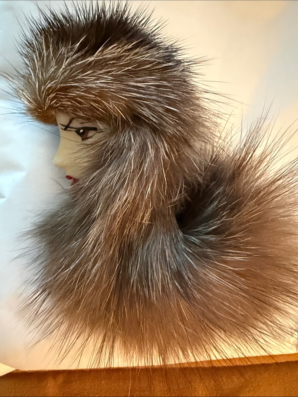 Boho Gypsy Sisters Brown and Cream Fur Brooch